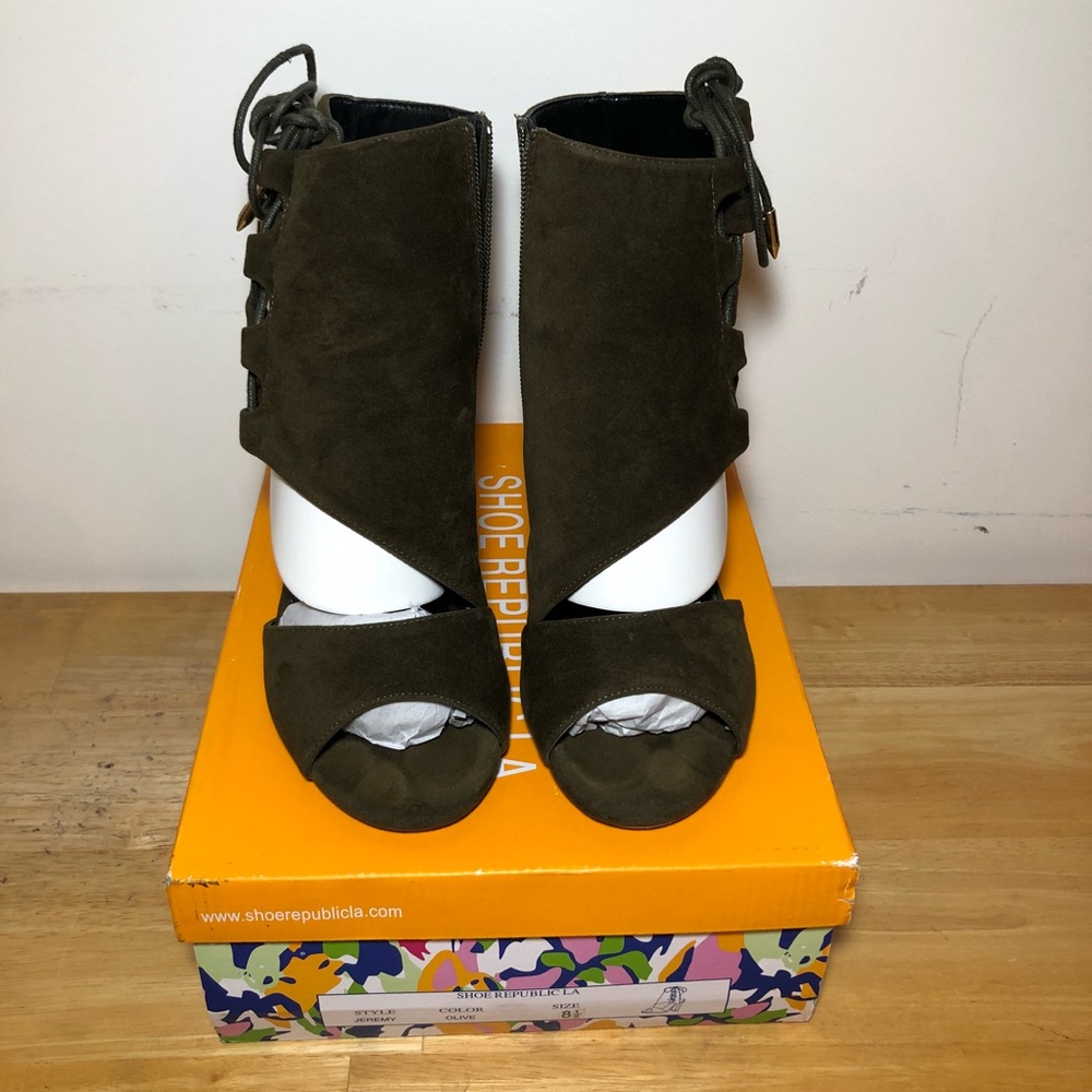 Strong Angle Faux Suede Chunky Heels